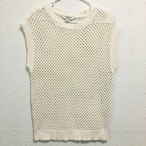 Standard Surplus Cream Crochet Open Knit Sweater Vest Women's Size S Cotton
